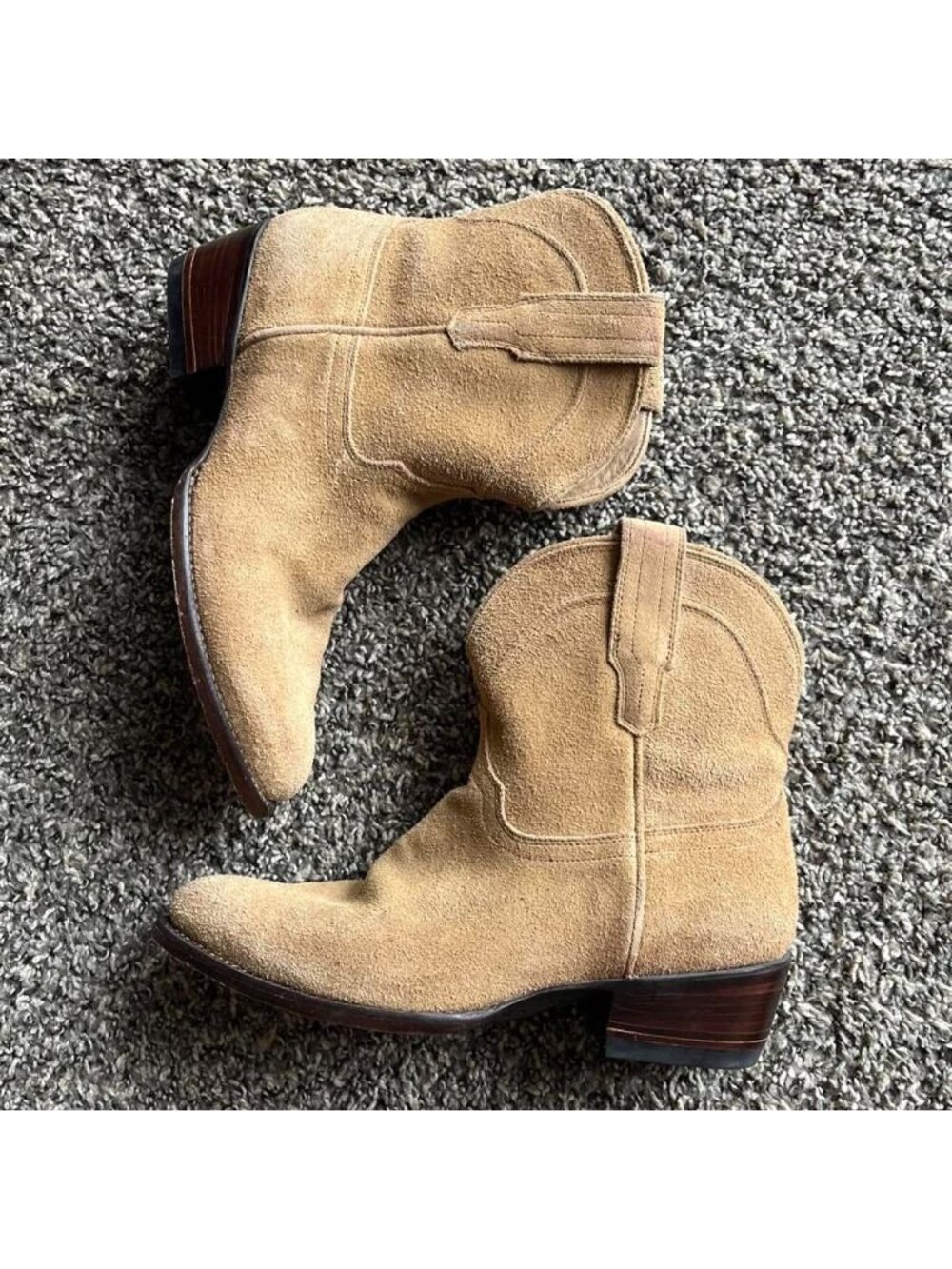 Tecovas Lucy Tan Suede Leather Cowboy Ankle Boots Size 9.5 Rodeo Country Western